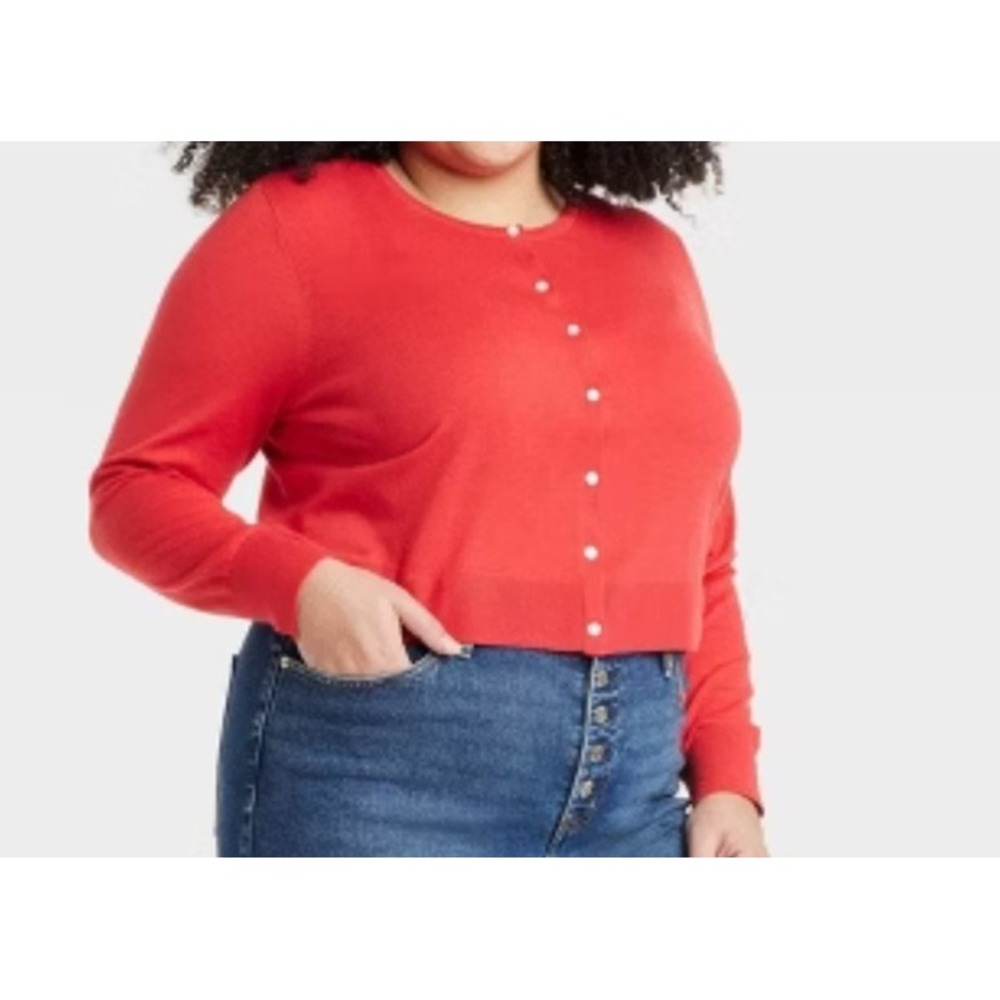 Ava & Viv Cardigan Sweater Womens 3X Red Button Front Lightweight Long Sleeve